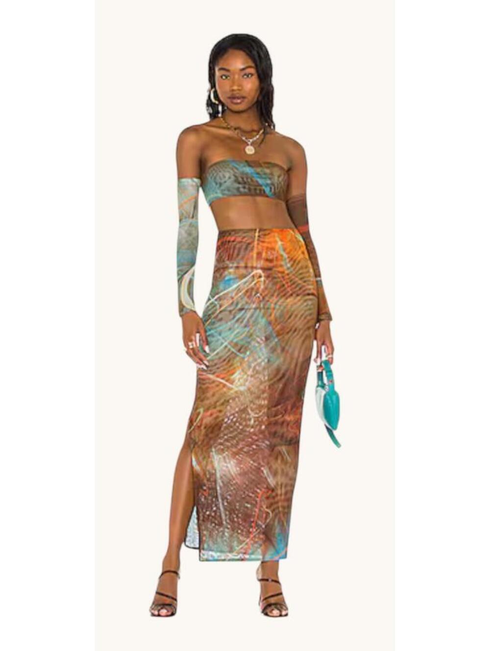 Farai London x Revolve Abstract Print Mesh Midi Skirt Multicolor